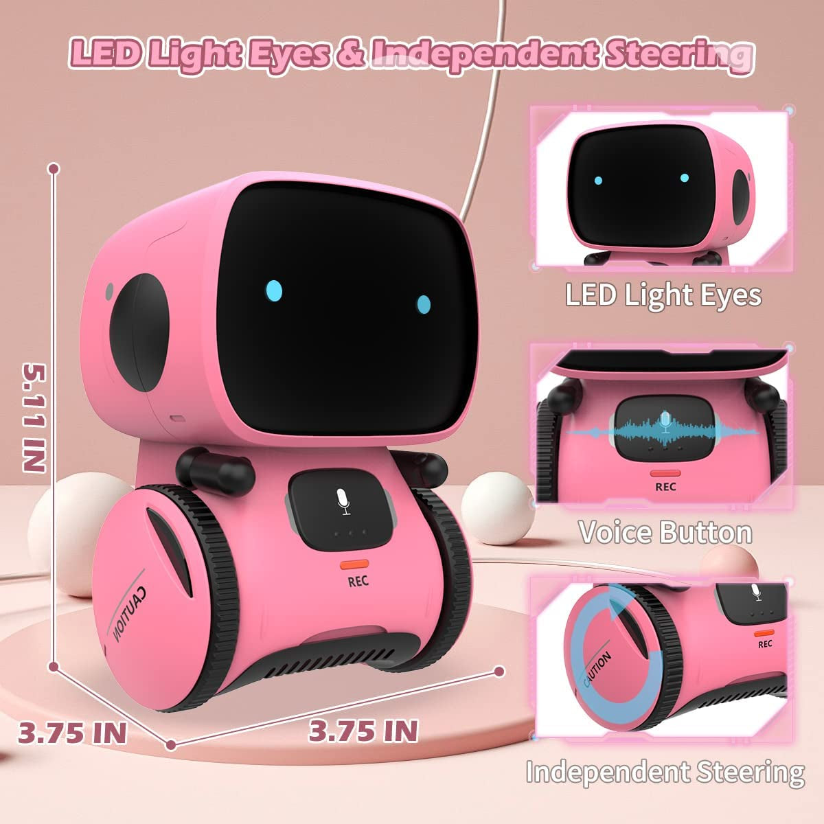 Robots for Girls 3-5, Interactive Smart Robotic with Touch Sensor, Voice Control, Speech Recognition, Singing, Dancing, Repeating and Recording, Gift for Kids